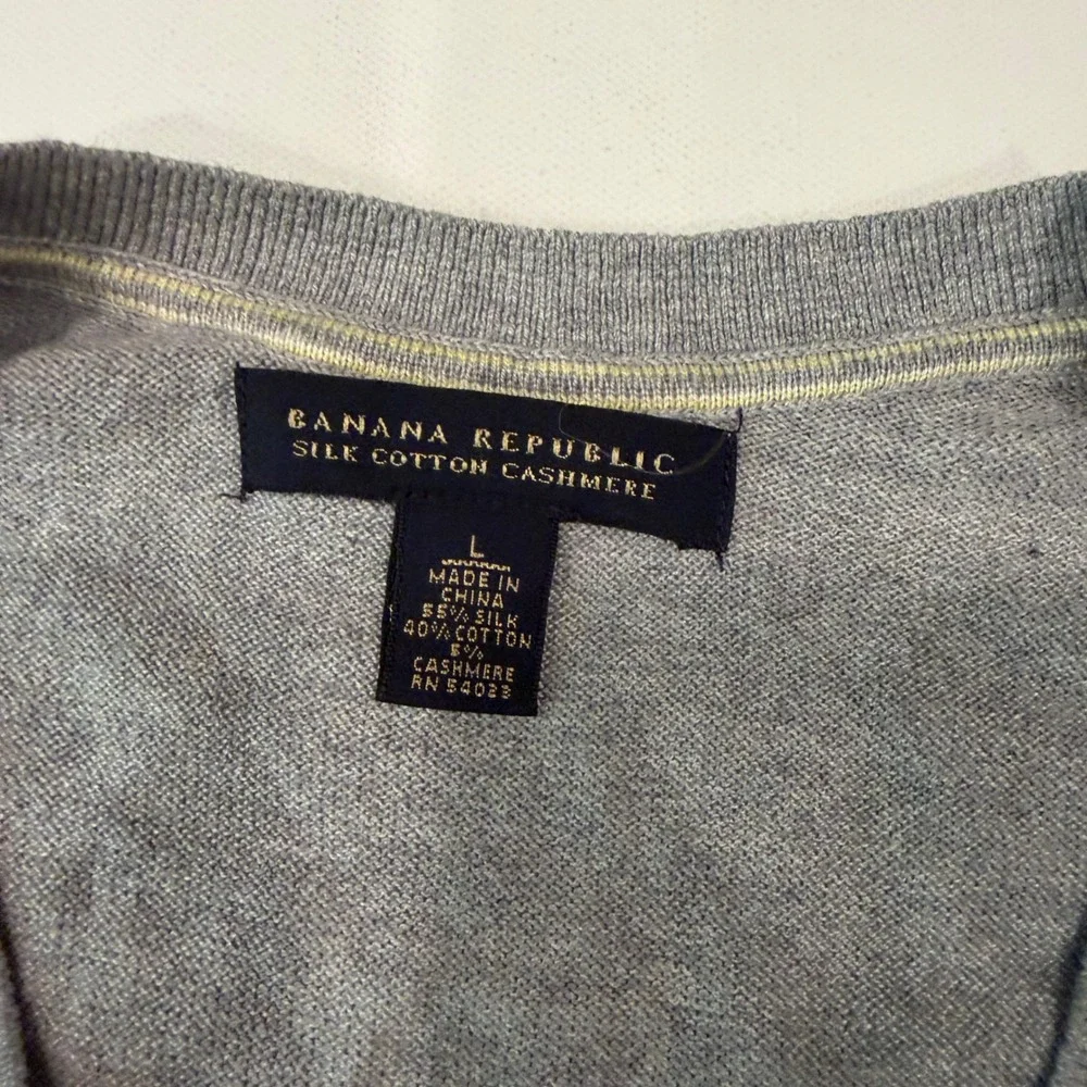 Banana Republic Silk Cotton Cashmere Argyle V-Neck Sweater Grey Yellow Mens L